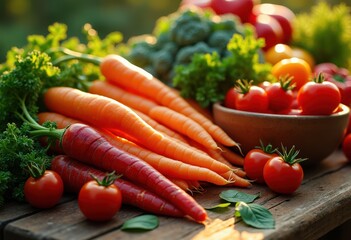 vibrant colorful display fresh vegetables artfully arranged lively attractive presentation, asparagus, artichoke, avocado, basil, beet, pepper, bok