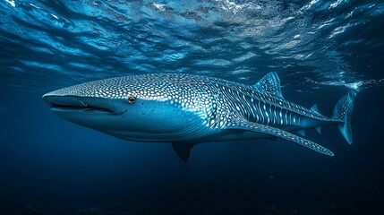 Magnificent Whale Shark Drifting Gently in the Ocean's Deep Blue Waters