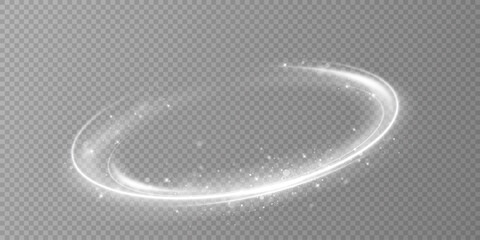 Glowing white spiral. Speed ​​abstract lines effect. Rotating shiny rings. Glowing circular lines. Glowing ring trail. Vector.