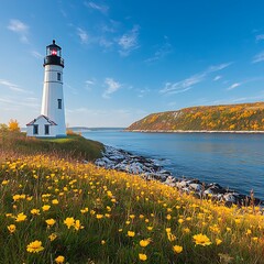 Autumn Lighthouse for Coastal Maine, Ocean View.