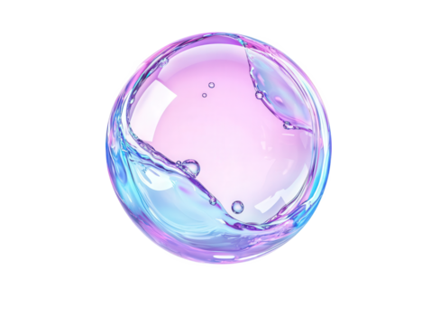 A vibrant, iridescent soap bubble displaying a mix of colors and fluid shapes, Transparent Background.