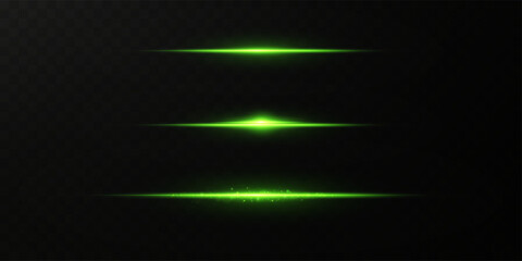 Moving fast green laser beams of light isolated on background. light effect. Green lens flash.