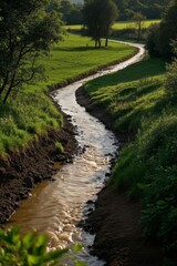 Fototapeta premium arafed stream of water running through a lush green field