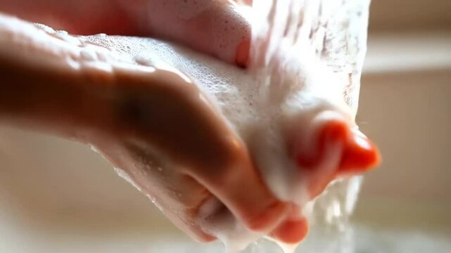 Close-Up of Hands Washing with Soap and Water for Hygiene