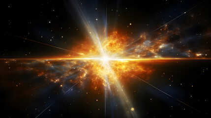 Naklejka premium Brilliant star bursting in the dark sky as solar sail technology unfurls in space showcasing cosmic beauty and exploration.