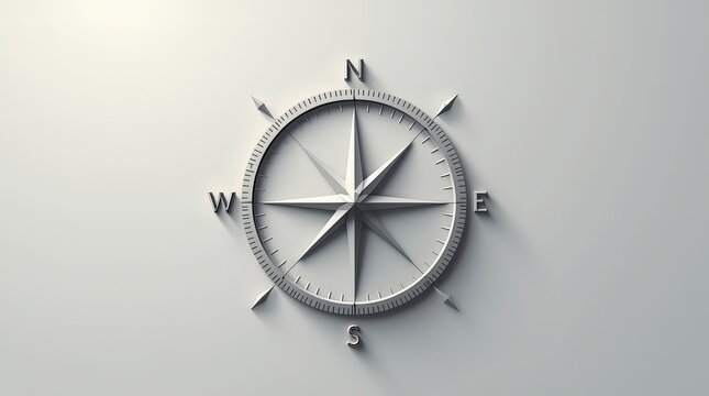 Close-up minimalist compass in flat vector style for Krita, clean lines, basic form, defined N, E, S, W, soft grey tones, sharp and elegant