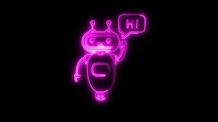 Glowing neon Robot Speech Bubble icon isolated on black background. HD Video motion graphic animation