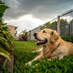 Golden Retriever in Backyard