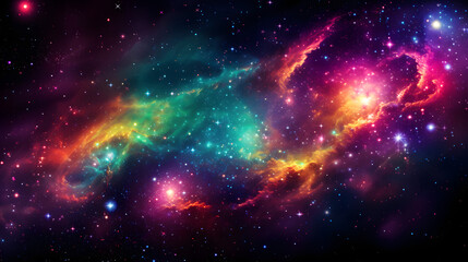 Obraz premium Nebula and star cluster interwoven in a cosmic dance depicting the majesty of space with a blend of colors and stellar elements.