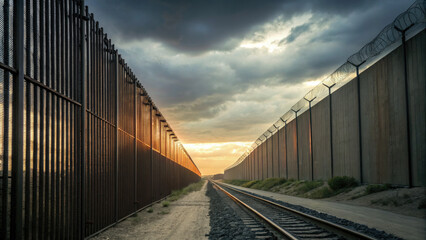 A conceptual artwork of an imposing iron barrier dividing trade routes, symbolizing economic restrictions and tariff challenges in a stylized, dramatic setting.