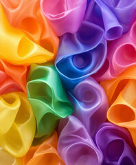 Abstract plastic material design with flowing rainbow folds. Eco recycling art with curved shapes