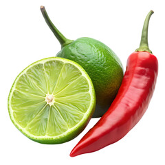 Lime, Chili Pepper: Fresh Ingredients, Spicy Recipe isolated on transparent background