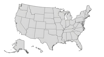 Fototapeta premium United States Map: A Simple Gray Scale Representation of the 50 States and Territories