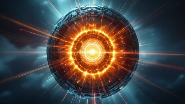 A mysterious pulsating energy core at the center of an alien technology sphere emitting shifting geometric patterns and radiant beams of energy Abstract colorful gradients particles shape video 3d ani