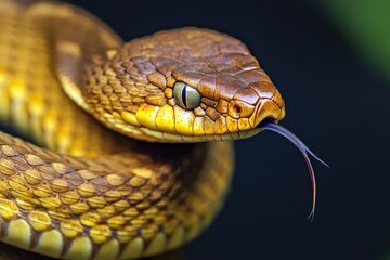 Close-up shot of a snake on a dark background