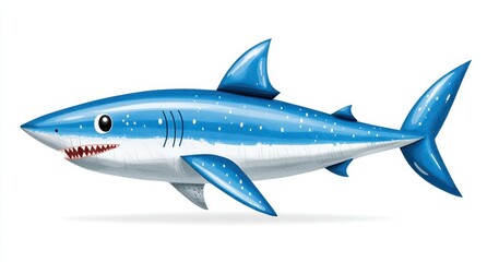 Fototapeta premium Playful Blue Cartoon Shark Illustration on White Background