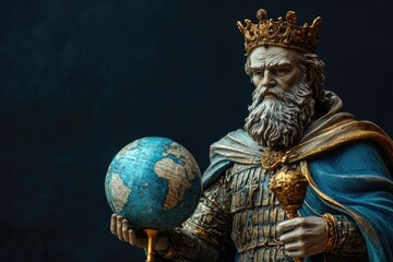 A statue of a king holding a globe, a symbol of power and knowledge