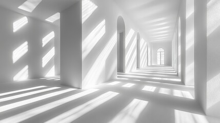 Obraz premium Empty White Hall Sunlight Streams