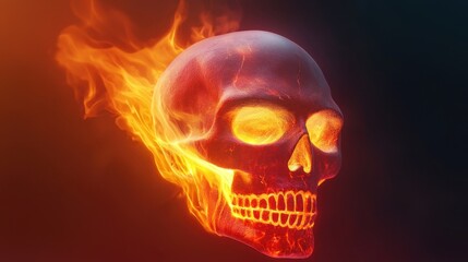 Fiery Skull with Flames, Glowing Eyes, and a Dark Background for Halloween, Horror Themes, Mystical Arts, and Artistic Inspiration Usage