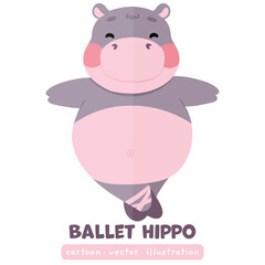 Cute hippo ballerina dancing hippo cartoon vector illustration