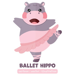 Cute hippo ballerina dancing hippo cartoon vector illustration