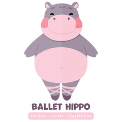 Cute hippo ballerina dancing hippo cartoon vector illustration