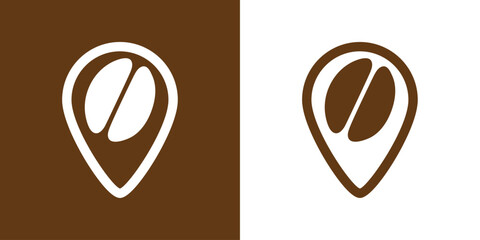 Logo cafetería. Puntero de posición lineal con silueta de  grano de café 