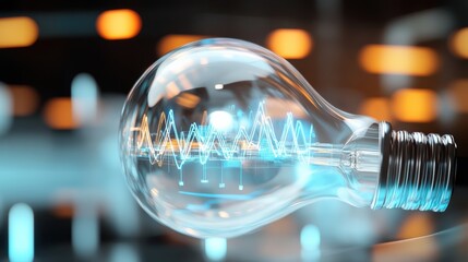Innovative energy solutions light bulb concept with graphs modern laboratory digital art bright environment close-up view