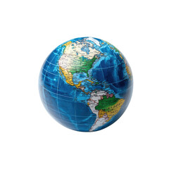 Fototapeta premium Globe showing North and South America with detailed geography features cutout isolated on transparent background, cutout png