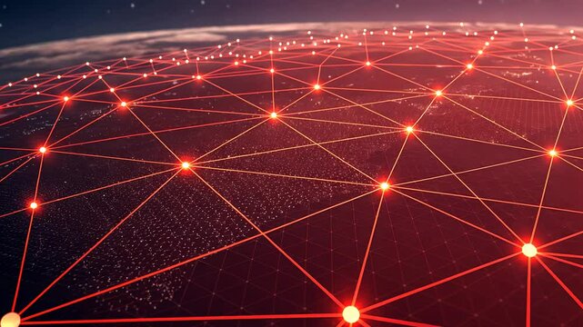 Illuminated global network with red connections