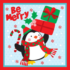 Penguin For Christmas Card or Bag design