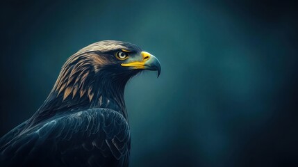 Obraz premium Majestic Profile of a Golden Eagle with Striking Yellow Beak Against a Softly Blurred Background in Natural Setting