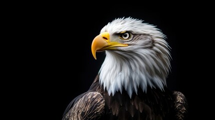 Obraz premium Majestic Bald Eagle with Intense Gaze against a Dark Background Captured in Stunning Detail, Showcasing the Beauty of Wildlife and Nature Photography