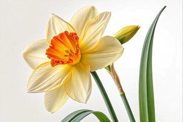 Naklejka premium Daffodil flower isolated on white background, Generative AI