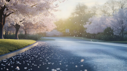 Naklejka premium Cherry Blossom Pathway: A Breathtaking Spring Landscape