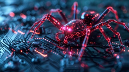 Fototapeta premium Malware represented as a digital spider on a circuit board highlighting data protection challenges
