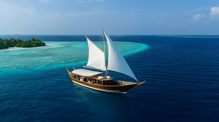 Fototapeta premium Luxury Yacht in Tropical Paradise: An Exotic Vacation