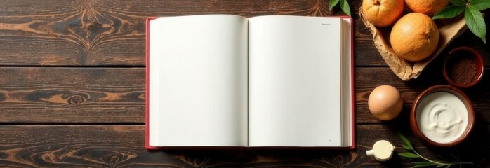 Open cookbook mockup offering copy space for recipes on wooden table
