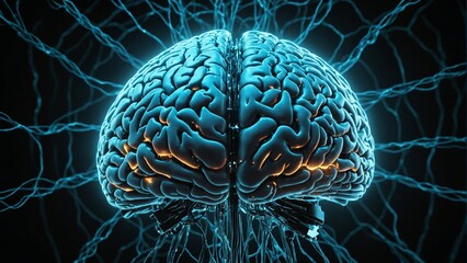 Abstract Digital Brain with Electric Impulses Visualizing Artificial Intelligence, Machine Learning, and Technological Advancement for Future Innovations