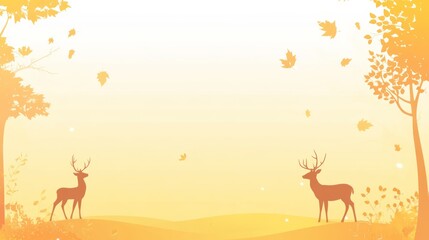 Autumnal deer silhouettes in golden landscape