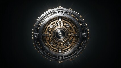 Naklejka premium Abstract Close-Up of Concentric Metal Rings and Gears Creating a Tunnel Effect, Ideal for Representing Concepts Like Time, Cycles, or Interconnectivity