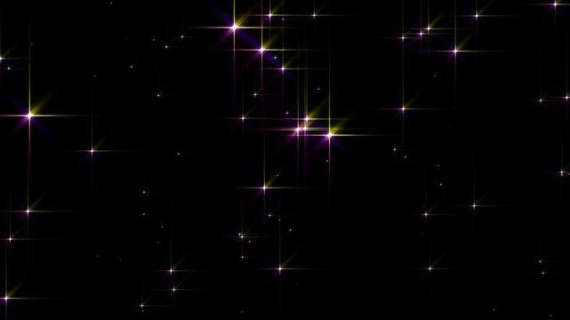 Night sky with shining stars, animated sparkle glitter on black. Seamless looped festive shining background