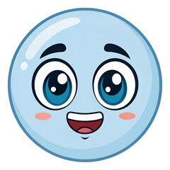 Fototapeta premium Cute blue cartoon emoji with happy facial expression, big shiny eyes, and cheerful smile for digital stickers, chat icons, and emoticon design