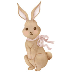 Watercolor hand drawn Easter theme bunny cartoon