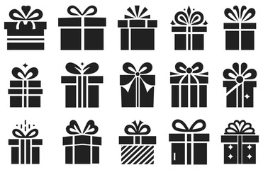 Gift Box Icons Set with Bows and Ribbons