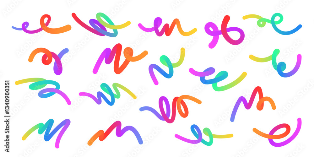 Wall mural wavy gradient shapes on whyte background. background with colored squiggles gradient lines design fo