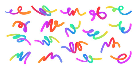 Wavy gradient shapes on Whyte background. Background with colored squiggles gradient lines design for flyer, poster, cover or banner. Set of vector illustration.