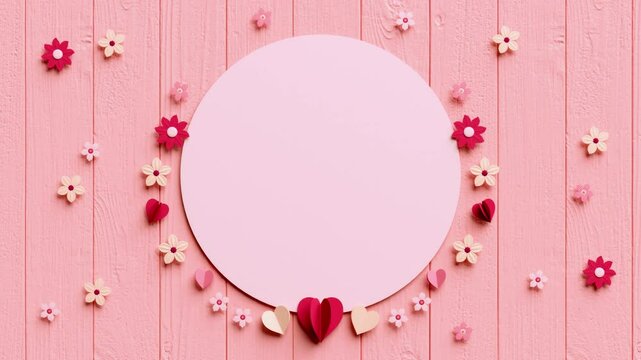 A blank text space surrounded by moving hearts and flowers in paper cut style. Video background for love messages, Mother&rsquo;s Day celebration, or Valentine&rsquo;s Day in 3D animation