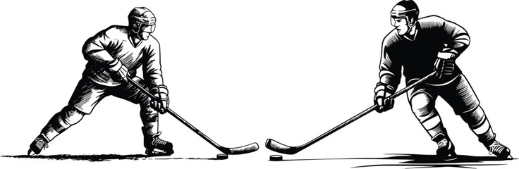 Black and white silhouette of a hockey player skating forward in action

