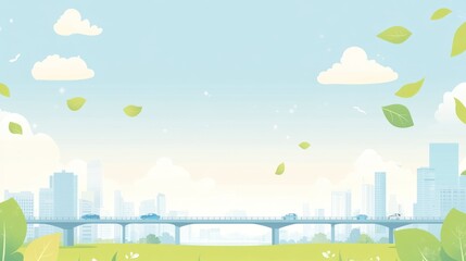 Cityscape with bridge, gentle breeze, and leaves. Stock photo